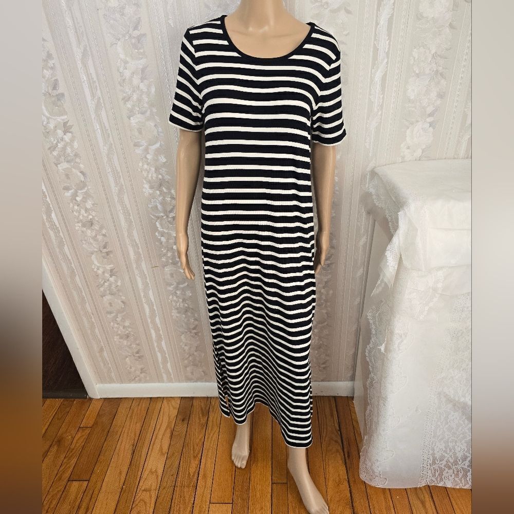 Tahari Black and White Striped Maxi Dress